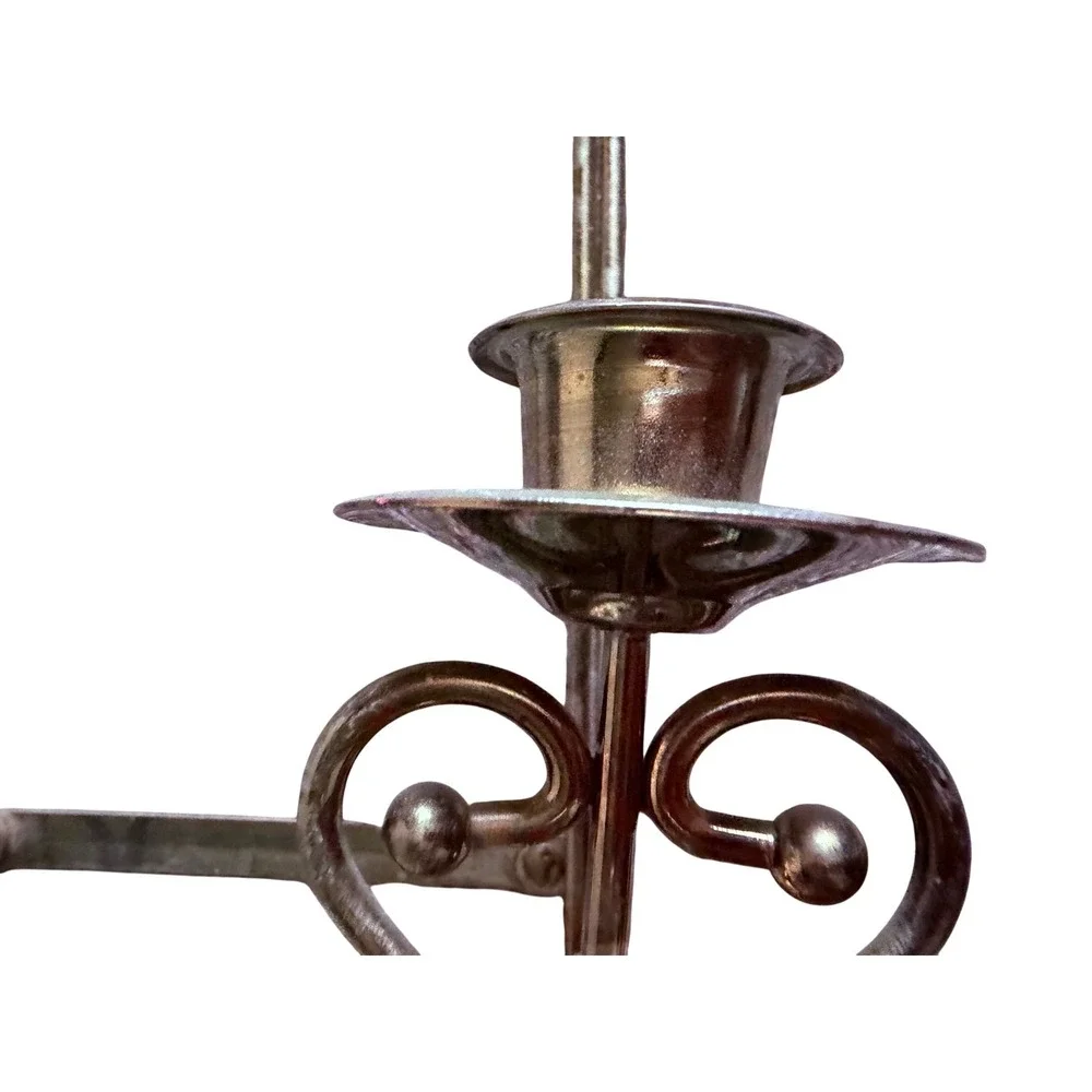 Vintage Gold Tone Metal Triple Wall Sconce Scroll Heart Candelabra Hinged Arm